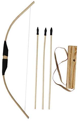 MISSSIXTY Toy Bamboo & Wooden Bow and Arrow Set with Quiver and 3 Rubber Tipped Arrows - for Kids Children Youth Indoor and Outdoor Play