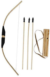 MISSSIXTY Toy Bamboo & Wooden Bow and Arrow Set with Quiver and 3 Rubber Tipped Arrows - for Kids Children Youth Indoor and Outdoor Play